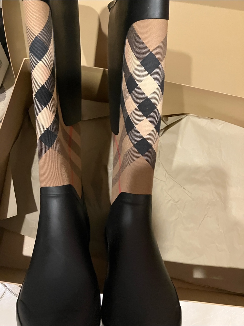 Burberry Black & Beige Classic Check Tall Rain Boots - Picture 8 of 14